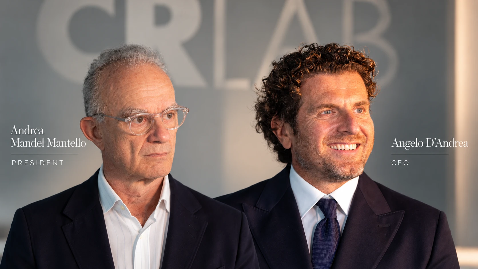 Andrea Mandel Mantello, President, and Angelo D’Andrea, CEO, in front of the CRLAB logo